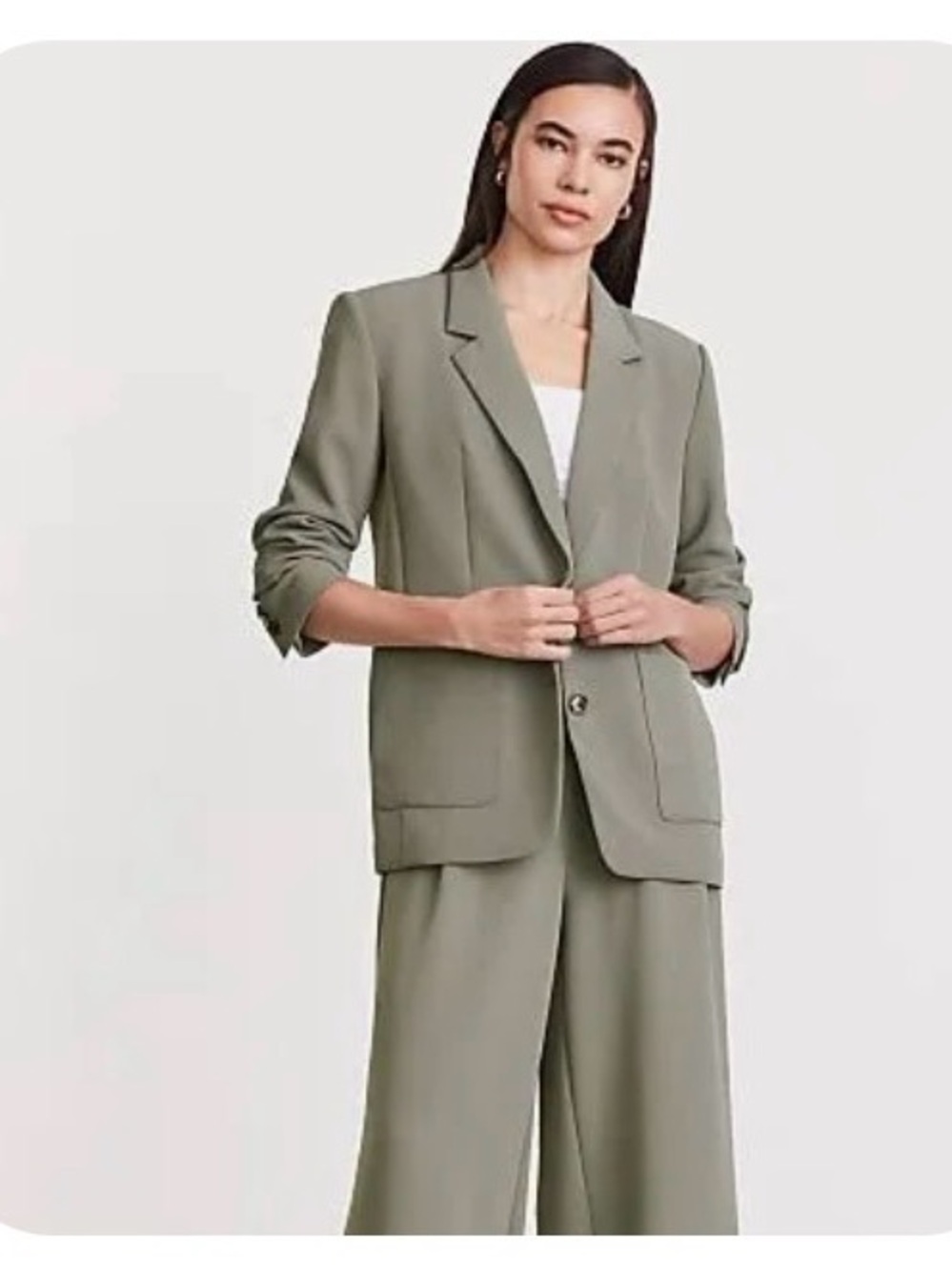ANN TAYLOR Loft Versa Fluid Crepe Olive Green Pant Suit -NWOT